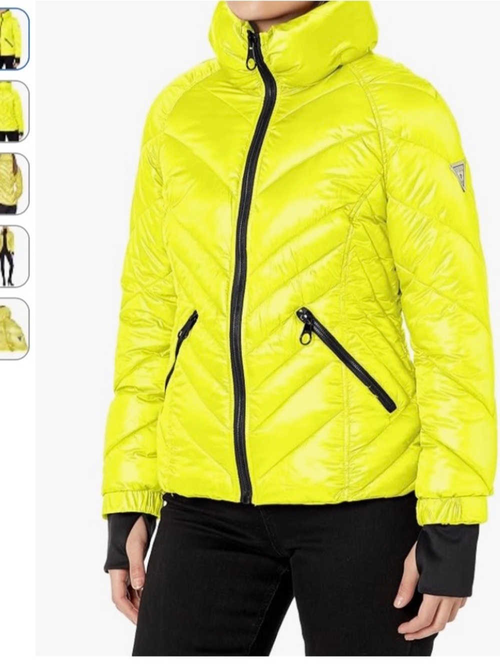 GUESS Women's Belted Softshell Coat With Hood Highlighter Neon Yellow